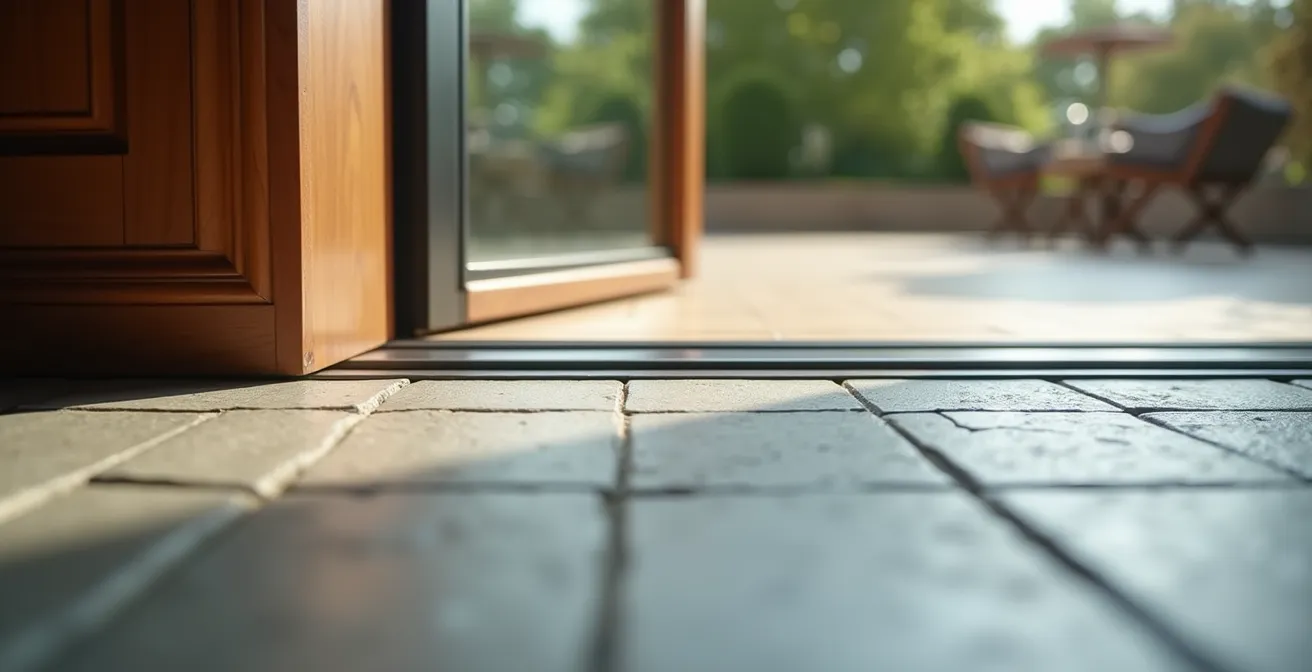 Detailaufnahme einer barrierefreien Balkontür mit Nullschwellen-System