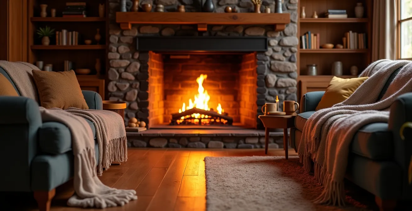 Vergleich zwischen echtem Kaminfeuer und hochwertiger LED-Alternative in deutschem Wohnzimmer