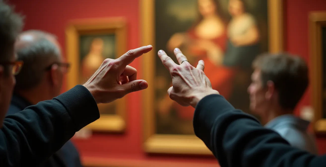 Ehrenamtliche Museumsführerin erklärt Besuchern ein Kunstwerk