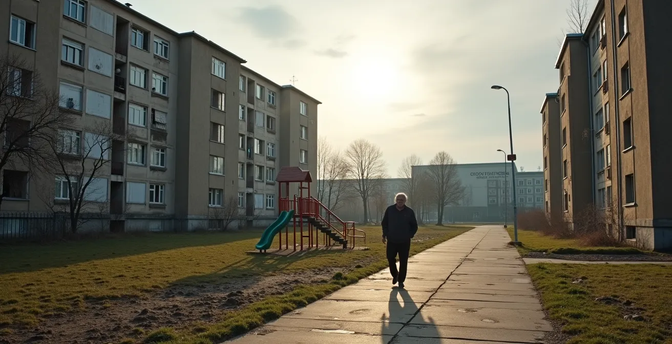Leerstehende Wohnblocks in ostdeutscher Kleinstadt mit alternder Infrastruktur
