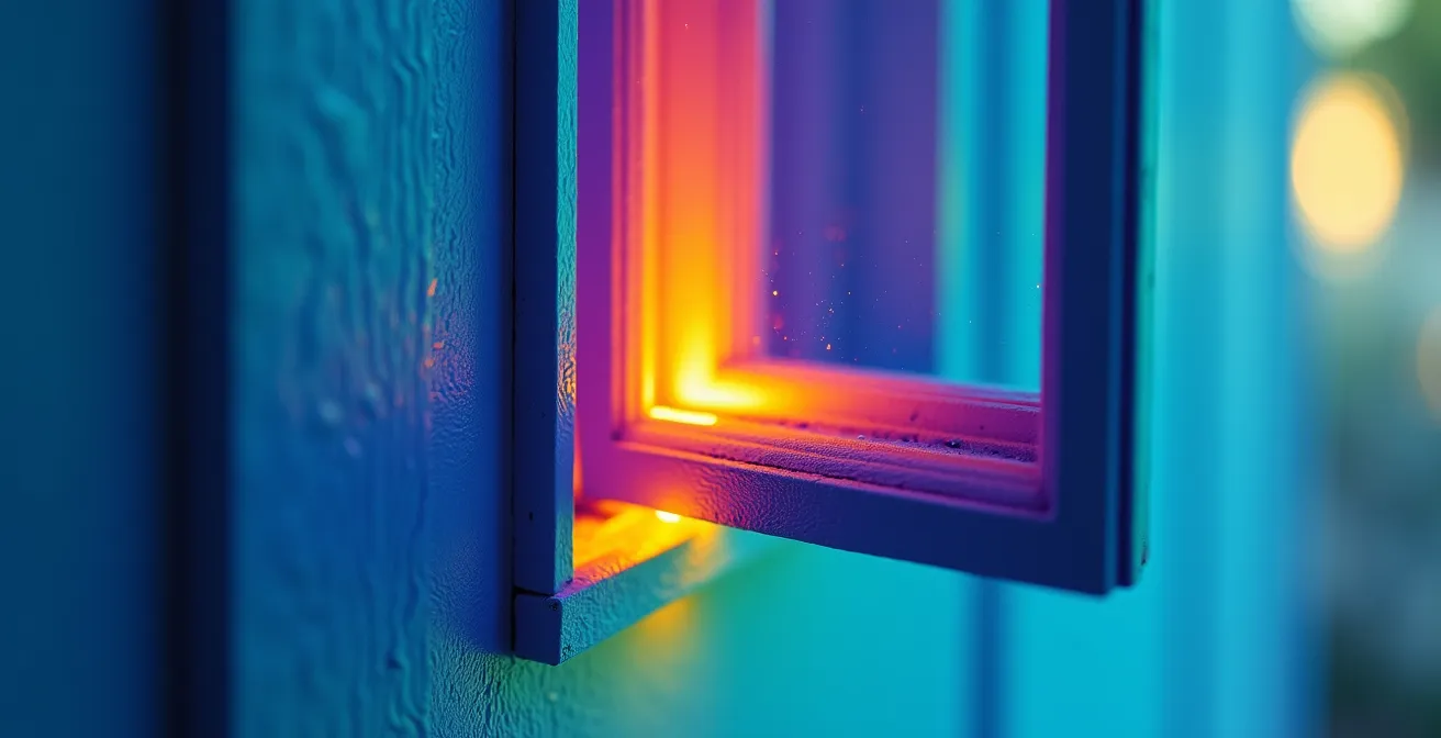 Thermografische Aufnahme zeigt Wärmelecks an Fensterrahmen und Rollladenkästen